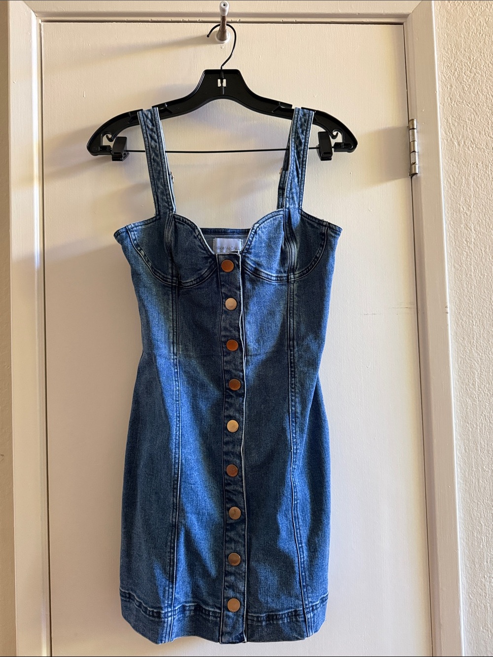 Alice McCall Dark Blue Denim Button-Front Mini Dress